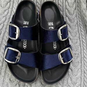 Birkenstock Navy Sandals with Silver Buckles